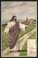 Künstler-AK Alfred Mailick: Jesus Auf Einem Feldweg, Im Hintergrund Kirche, Ostergruss  - Mailick, Alfred