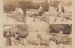 CPA THEME FANTAISIE / SURREALISME / MONTAGE PHOTO / HOMME SUR UN BANC / VUES MULTIPLES / CARTE PHOTO - Autres & Non Classés