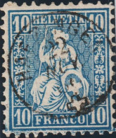 Heimat AG Härkingen 186?-11-29 Fingerhutstempel Auf 10 Rp. Blau Sitzende Helvetia - Used Stamps