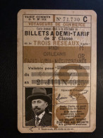 CARTE VOYAGEURS DE COMMERCE BILLETS 1/2 TARIF 3e CLASSE MIDI ORLEANS PARIS-LYON-MEDITERRANEE Mr MARFARD Marius - Altri & Non Classificati