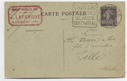 ENTIER 40C SEMEUSE VIOLET CARTE DAGUIN CADILLAC SES VINS BLANCS 1928 GIRONDE - Mechanical Postmarks (Advertisement)