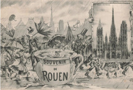 76 Rouen Souvenir De Rouen Illustration Pot De Chambre Et Cathedrale CPA - Rouen