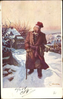 Artiste CPA Alter Mann In Polnischer Tracht Im Schnee, Winter - Kostums