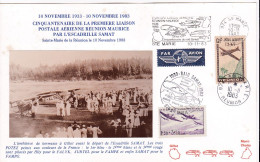 REUNION--1983--Document Cartonné 50 Ans 1ère Liaison Postale Aérienne Réunion-Maurice--tps Avions--cachets Ste MARIE - 1961-....
