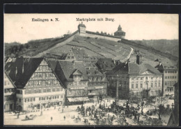 AK Esslingen A. N., Marktplatz Mit Burg Und Geschäften  - Esslingen