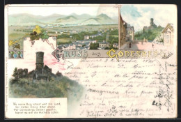 Lithographie Godesberg, Burgansicht, Panorama  - Autres & Non Classés