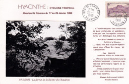 REUNION--1980--Document Cartonné Cyclone Tropical HYACINTHE Dévastant Réunion--tp Salazie--cachets St DENIS-poème MARIE - 1961-....