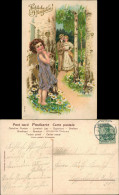 Glückwunsch: Pfingsten Birke Engel Amor Liebespaar 1910 Goldrand/Prägekarte - Autres & Non Classés