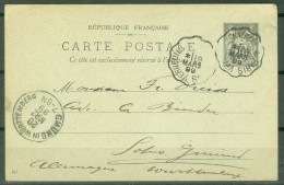 France  Entier Sage  10 C  Obli Convoyeur  Verneuil-Chaumes à Paris Pour L'Allemagne  Mars 1899  - 1876-1898 Sage (Type II)