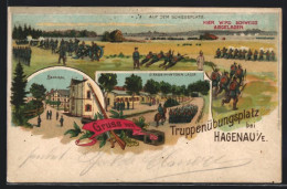 CPA Illustrateur Hagenau I /E., Truppenübungsplatz, Baracken, Strasse Im Unteren Lager Avec Des Soldats  - Other & Unclassified