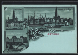 Lithographie Anvers, Palais De Justice, La Cathédrale  - Autres & Non Classés