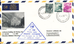 Italy First Lufthansa Flight Cover Milano - Monaco 1-4-1967 - 1961-70: Marcophilie