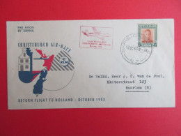 Marcophilie - Enveloppe - New Zéland 1953 - Spécial Flight By KLM Christchurch Amsterdam - By Airmail - Par Avion - Corréo Aéreo