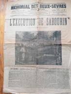 Journal Mémorial Des Deux-Sèvres L'exécution De Sabourin - Historical Documents