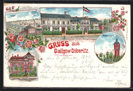 Lithographie Dallgow-Döberitz, Gasthof Zum Deutschen Kaiser, Lager, Garnison-Verwaltungsgebäude  - Dallgow-Doeberitz