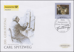 2647 Maler Carl Spitzweg, Nassklebend, Schmuck-FDC Deutschland Exklusiv - Covers & Documents