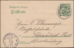 Bayern Postkarte P 66/05 Von MONHEIM I. Schwaben 21.1.1908 N. HALL (SCHWÄBISCH) - Entiers Postaux