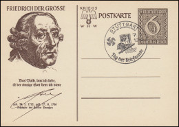 Sonderpostkarte P 285 WHW 1939 - Friedrich Der Große SSt STUTTGART T.d.B. 7.1.40 - Other & Unclassified