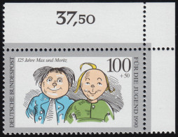 1458 Jugend Max Und Moritz 100+50 Pf ** Ecke O.r. - Unused Stamps