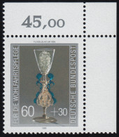 1296 Wohlfahrt Kostbare Gläser 60+30 Pf ** Ecke O.r. - Unused Stamps