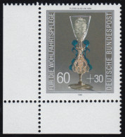 1296 Wohlfahrt Kostbare Gläser 60+30 Pf ** Ecke U.l. - Unused Stamps