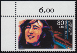 1363 Rockmusik John Lennon 80+40 Pf ** Ecke O.l. - Unused Stamps