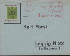 Absenderfreistempel Holzschrauben AG Brief NEUSS 27.3.33 Nach Leipzig - Fabriken Und Industrien