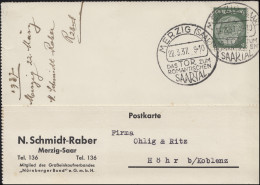 Sonderstempel MERZIG Das Tor Zum Romantischen Saartal 22.3.37 Auf Postkarte - Milieubescherming & Klimaat