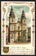 Lithographie Wien, Mariahilferkirche In Goldener Rahmung  - Autres & Non Classés