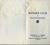 05 - MENU - ROTARY-CLUB De BELLEVILLE SUR SAONE 27 Septembre 1969 - Menú