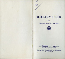 06 - MENU - ROTARY-CLUB De BELLEVILLE SUR SAONE 27 Septembre 1969 - Menú