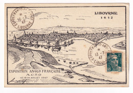 Carte Postale Libourne 1947 Gironde Marianne De Gandon 2 Francs Exposition Anglo Française A.C.T.O. - 1945-54 Marianne (Gandon)