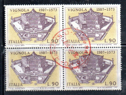 ITALIA REPUBBLICA ITALY REPUBLIC 1973 JACOPO BAROZZI IL VIGNOLA QUARTINA LIRE 90 BLOCK USATO USED OBLITERE' - 1971-80: Used