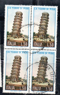 ITALIA REPUBBLICA ITALY REPUBLIC 1973 LA TORRE DI PISA TOWER LIRE 50 QUARTINA BLOCK USATO USED OBLITERE' - 1971-80: Used