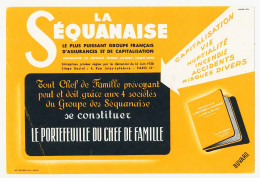 Buvard  20.9 X 13.9 Assurances LA SEQUANAISE Portefeuille Du Chef De Famille Janvier 1954 Orange - Banco & Caja De Ahorros
