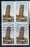 ITALIA REPUBBLICA ITALY REPUBLIC 1973 LA TORRE DI PISA TOWER LIRE 50 QUARTINA BLOCK USATO USED OBLITERE' - 1971-80: Gebraucht