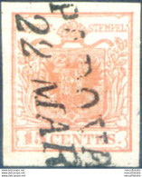 Lombardo Veneto. Stemma, Carta A Coste Verticali 15 C. I Tipo 1851. Usato. - Zonder Classificatie