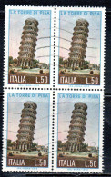 ITALIA REPUBBLICA ITALY REPUBLIC 1973 LA TORRE DI PISA TOWER LIRE 50 QUARTINA BLOCK USATO USED OBLITERE' - 1971-80: Usati