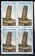 ITALIA REPUBBLICA ITALY REPUBLIC 1973 LA TORRE DI PISA TOWER LIRE 50 QUARTINA BLOCK USATO USED OBLITERE' - 1971-80: Usati