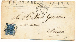 1872  VARENNA DC + NUMERALE A PUNTI X NOVARA CON NATANTE COLICO COMO 1 DA FAMIGLIA PIRELLI - Poststempel