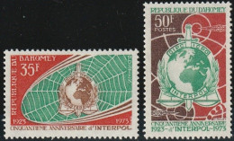 DAHOMEY 1973  - 50e ANNIVERSARY OF INTERPOL.  EARTH GLOBE AND COMMUNICATIONS NETWORK.  EMBLEMS   2v - Benin - Dahomey (1960-...)