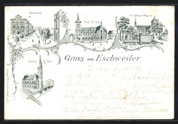 Lithographie Eschweiler, St. Antonius-Hospital, Katholische Kirche, Rosenallee  - Eschweiler