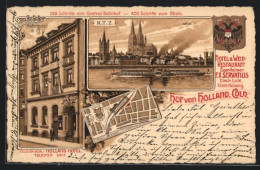 Lithographie Cöln, Hotel- Und Weinrestaurant Hof Von Holland In Der Hofergasse 11-13  - Köln