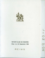 11 - MENU - ROTARY-CLUB DE RENTREE - Diner Du 26 Septembre 1966 - REIMS - Menú