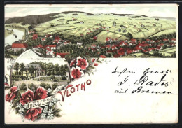 Lithographie Vlotho, Amthausberg, Panorama  - Vlotho