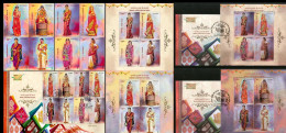 India 2023 BRIDAL COSTUMES OF INDIA - Collection: 8v Set + 2 Miniature Sheets + 2 FDC'S + 2 MS FDC'S As Per Scan - Costumi