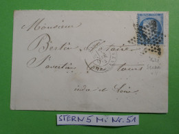 DP16 FRANCE LETTRE 1872  ETOILE DE PARIS N° 5 MAGENTA   A   TOURS  +N° 60 + AFF. INTERESSANT+++ - 1849-1876: Klassik