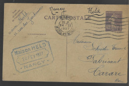 Entier Postal Semeuse 40 Centimes, Cachet De La Maison Held à Nancy (A17p93) - Postales Tipos Y (antes De 1995)