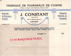 87 -LIMOGES - FACTURE J. CONSTANT CONSTRUCTEUR FOURNEAUX CUISINE- 8 RUE GENERAL CEREZ- FUMISTERIE GODIN-FAURE-1920 - Artesanos