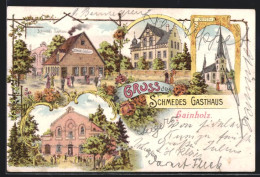 Lithographie Hainholz, Schmedes Gasthaus, Kirche, Villa, Saal  - Other & Unclassified